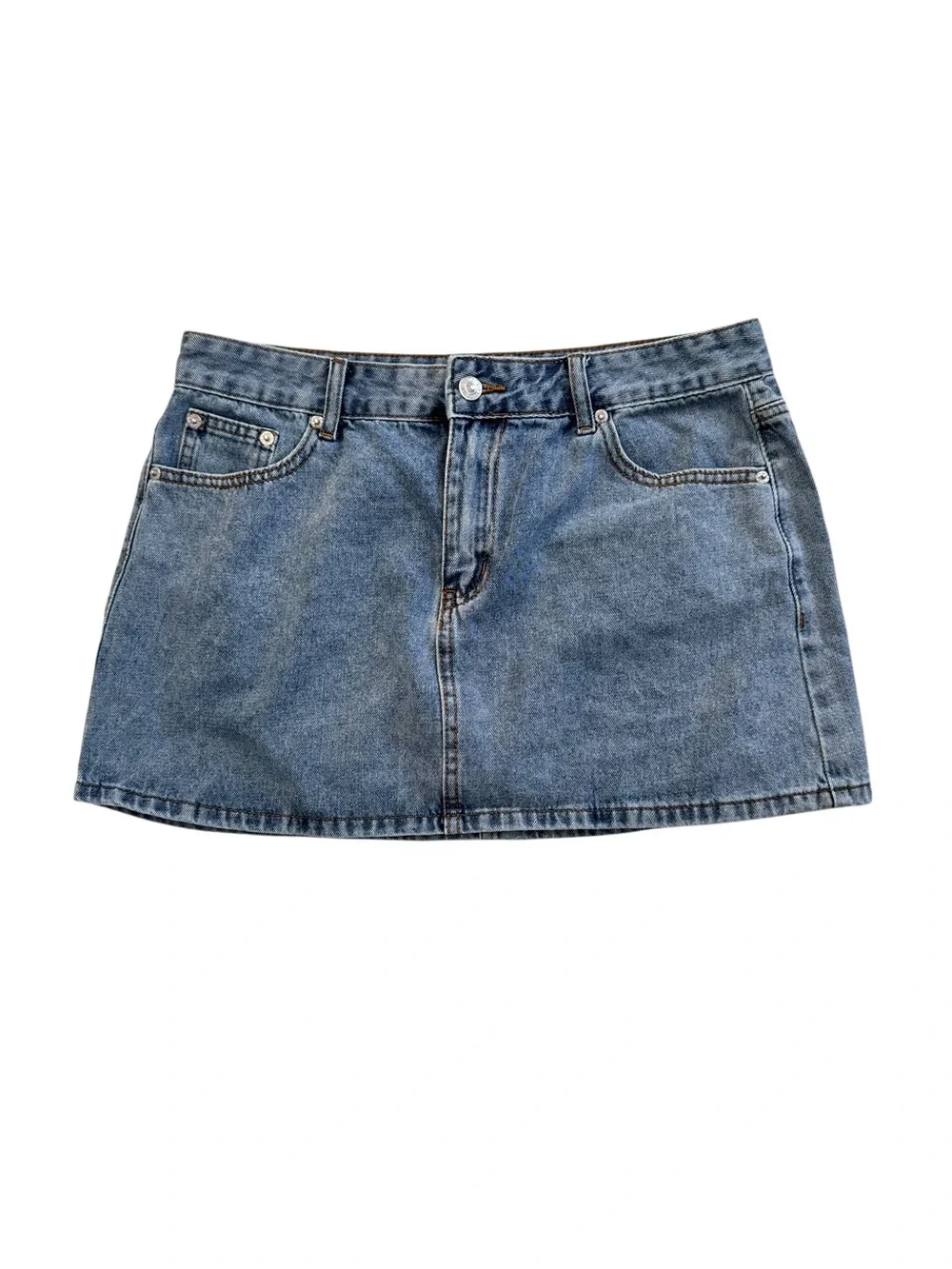 White Fox Light Wash Denim Mini Skirt 5 Pocket Zip Fly Size Large